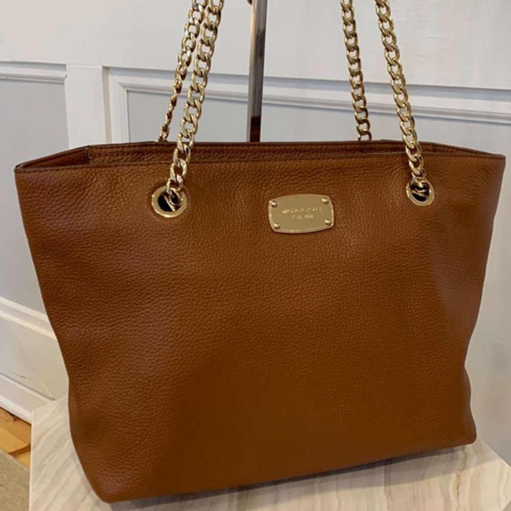 Michael Kors Bedford Gold Chain Strap Pebbled Leather Tote
